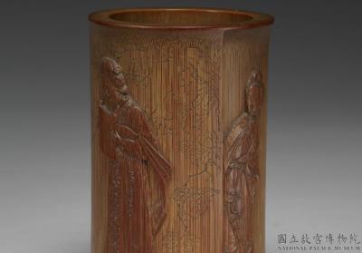 图片[3]-Carved bamboo brush holder with woman reading a letter decoration, Zhu Sansong mark, Ming dynasty, 17th century-China Archive